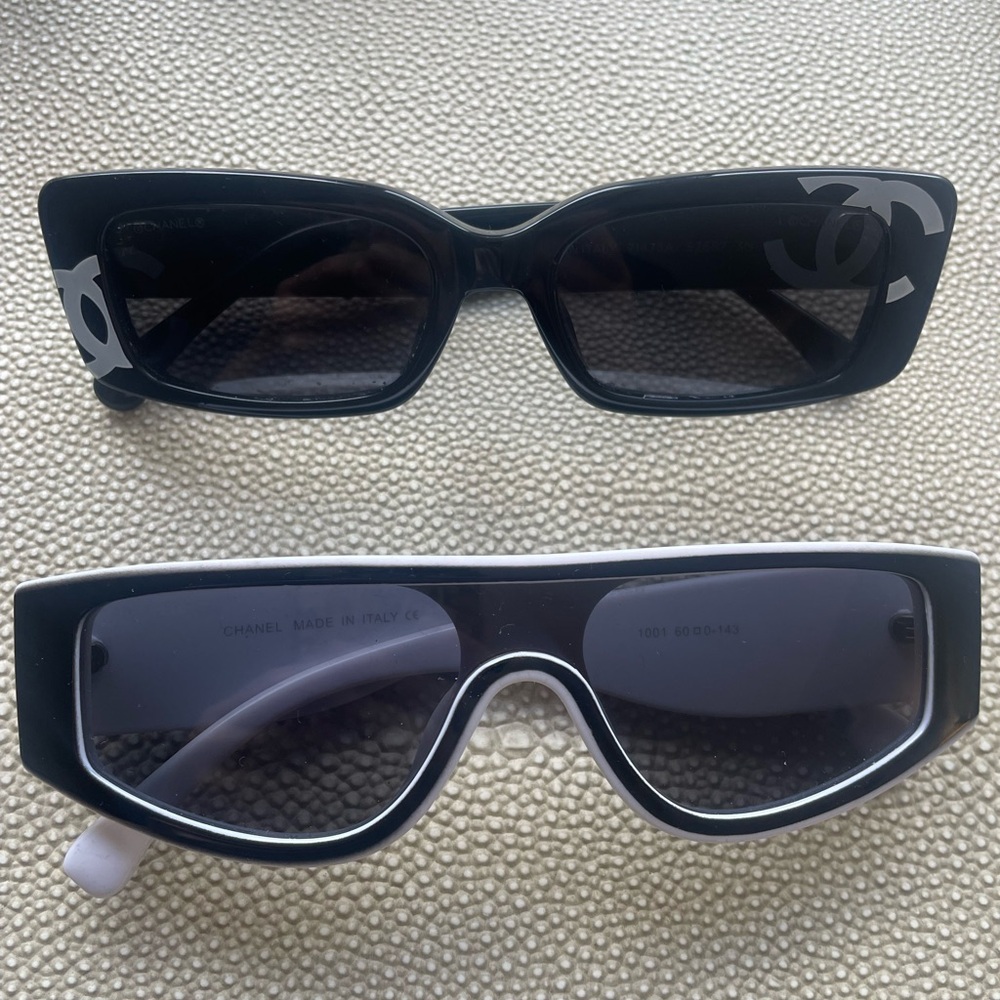 CHANEL 2 Black Rectangular Sunglasses